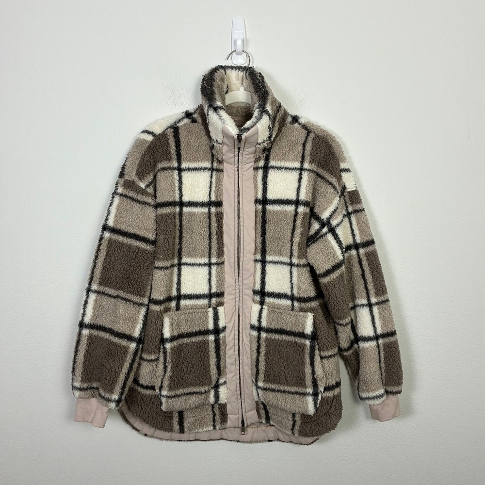 Z Supply Plaid Fleece Full Zip Jacket Women's Small Sherpa Teddy Coat Cozy